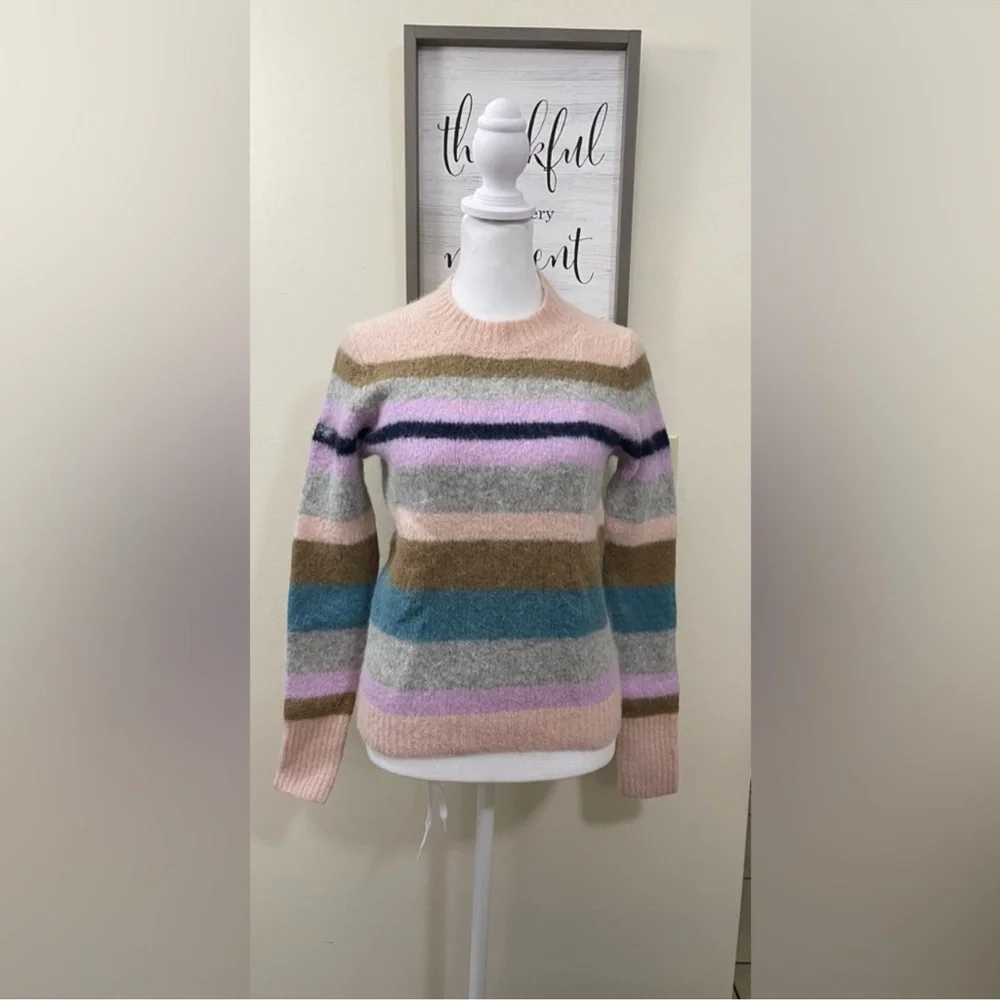 J Crew Point Sur Alpaca Wool Sweater Pink Rainbow Striped Crew Neck Soft Small
